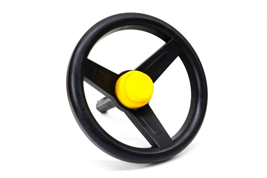 Black molded handwheel with yellow knob